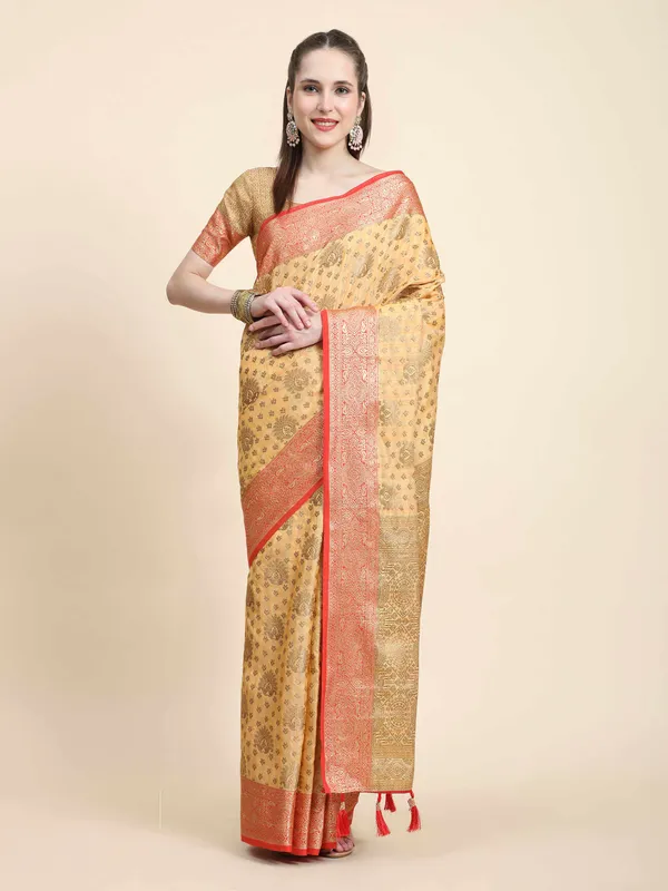Yellow_Katan_Silk_With_Zari_Weaving_Rich_Pallu_And_Contrast_Weaving_Small_Border_Saree