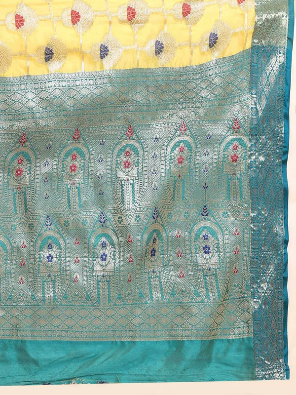Yellow_Organza_Silk_Fabric_With_Zari_Weaving_Rich_Pallu_And_Contrast_Meenakri_Weaving_Border_Saree