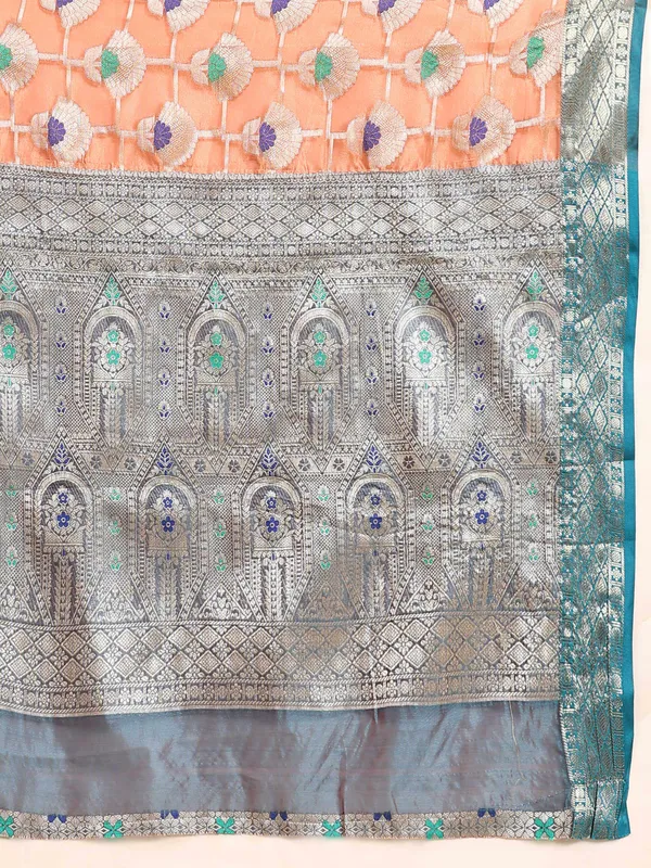 Orange_Organza_Silk_Fabric_With_Zari_Weaving_Rich_Pallu_And_Contrast_Meenakri_Weaving_Border_Saree