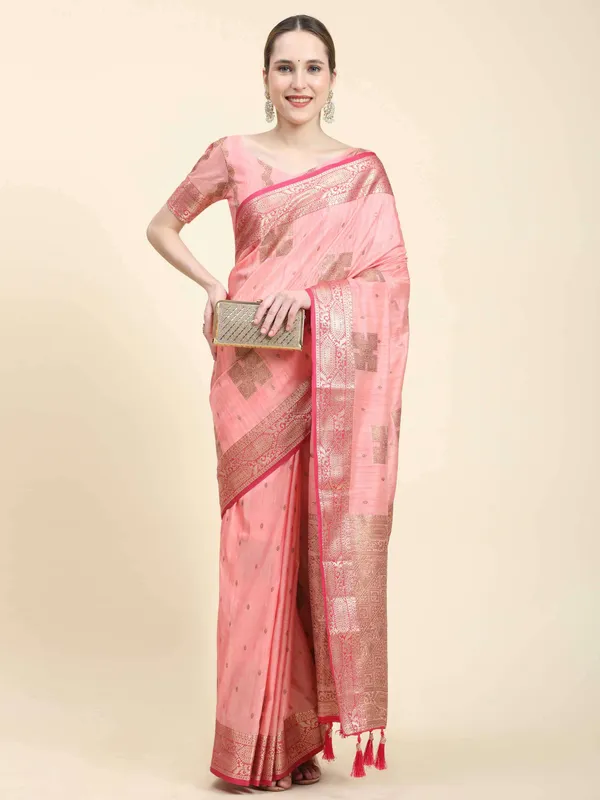 Pink_Katan_Silk_With_Zari_Weaving_Rich_Pallu_And_Contrast_Weaving_Small_Border_Saree