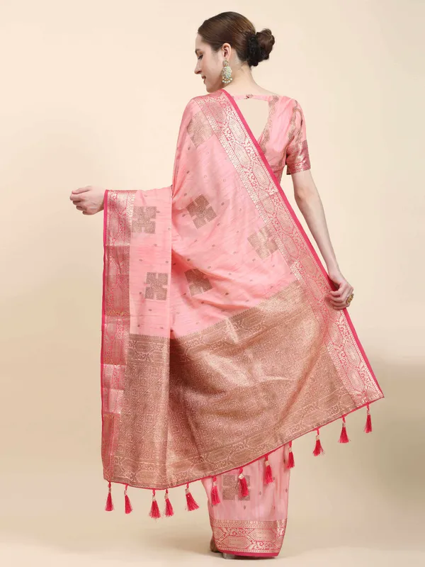 Pink_Katan_Silk_With_Zari_Weaving_Rich_Pallu_And_Contrast_Weaving_Small_Border_Saree