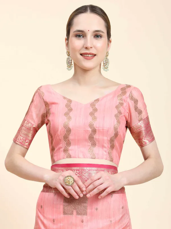 Pink_Katan_Silk_With_Zari_Weaving_Rich_Pallu_And_Contrast_Weaving_Small_Border_Saree