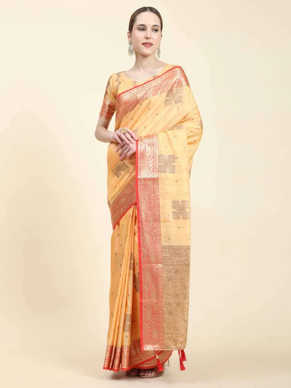 Yellow_Katan_Silk_With_Zari_Weaving_Rich_Pallu_And_Contrast_Weaving_Small_Border_Saree