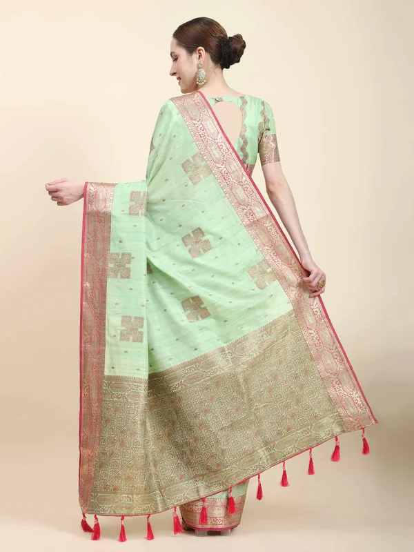 Pista_Katan_Silk_With_Zari_Weaving_Rich_Pallu_And_Contrast_Weaving_Small_Border_Saree