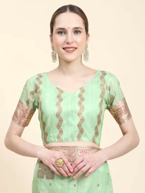Pista_Katan_Silk_With_Zari_Weaving_Rich_Pallu_And_Contrast_Weaving_Small_Border_Saree