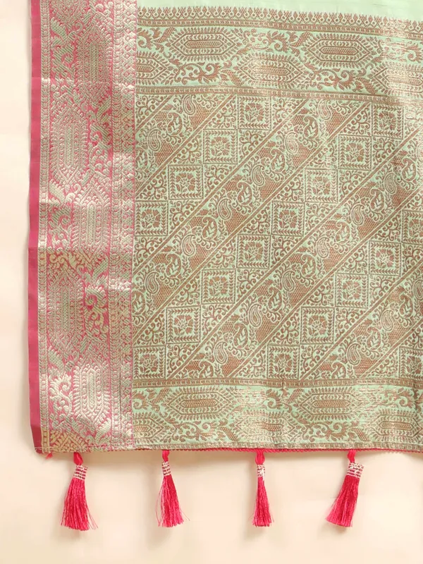 Pista_Katan_Silk_With_Zari_Weaving_Rich_Pallu_And_Contrast_Weaving_Small_Border_Saree