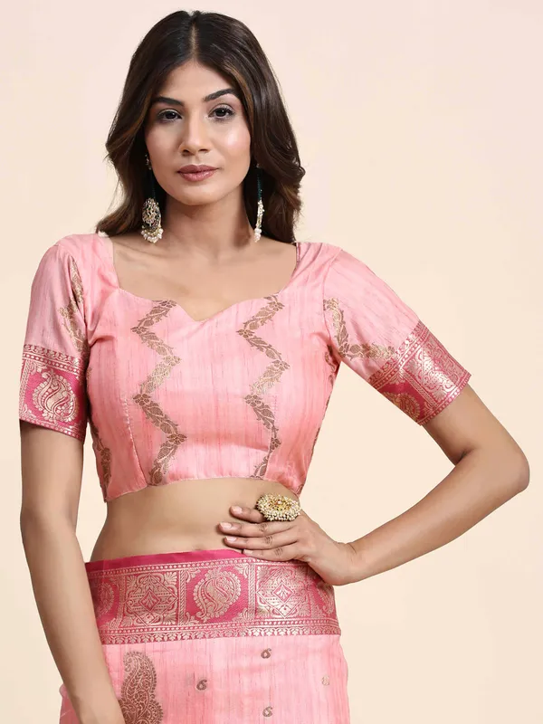 Pink_Katan_Silk_With_Zari_Weaving_Rich_Pallu_And_Contrast_Weaving_Small_Border_Saree
