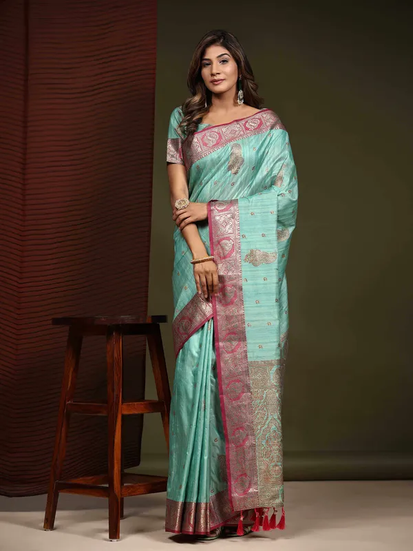 Sky_Blue_Katan_Silk_With_Zari_Weaving_Rich_Pallu_And_Contrast_Weaving_Small_Border_Saree