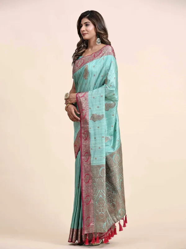 Sky_Blue_Katan_Silk_With_Zari_Weaving_Rich_Pallu_And_Contrast_Weaving_Small_Border_Saree