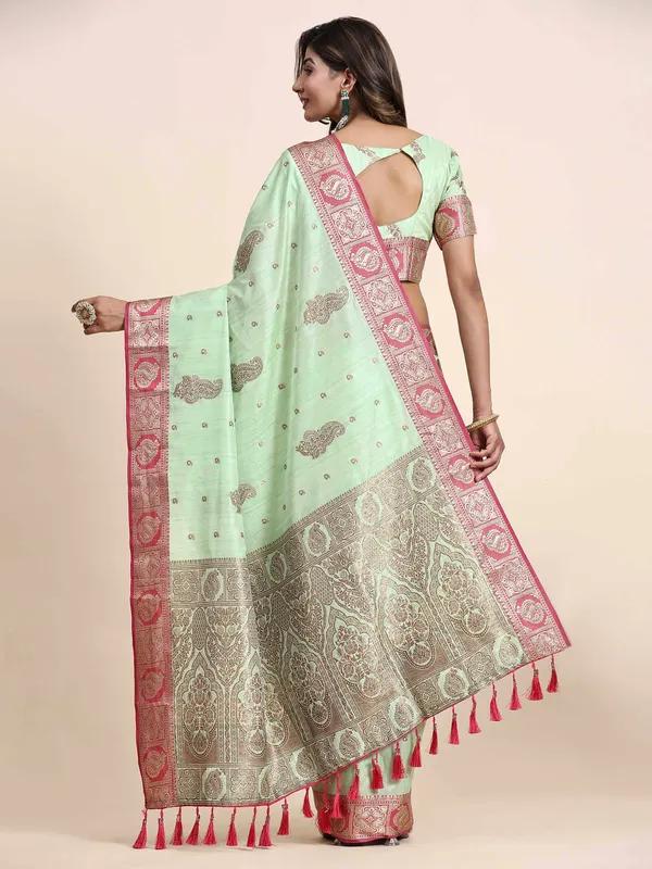 Pista_Katan_Silk_With_Zari_Weaving_Rich_Pallu_And_Contrast_Weaving_Small_Border_Saree
