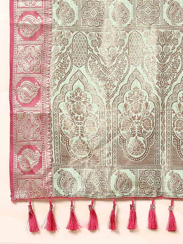 Pista_Katan_Silk_With_Zari_Weaving_Rich_Pallu_And_Contrast_Weaving_Small_Border_Saree