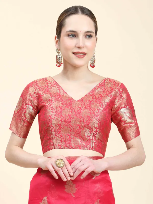 Pink_Organza_Silk_Fabric_With_Zari_Weaving_Rich_Pallu_And_Contrast_Meenakri_Weaving_Border_Saree