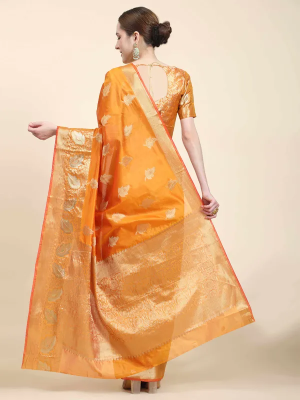 Orange_Organza_Silk_Fabric_With_Zari_Weaving_Rich_Pallu_And_Contrast_Meenakri_Weaving_Border_Saree
