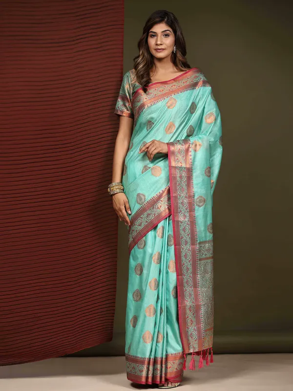 Sky_Blue_Katan_Silk_With_Zari_Weaving_Rich_Pallu_And_Contrast_Weaving_Small_Border_Saree