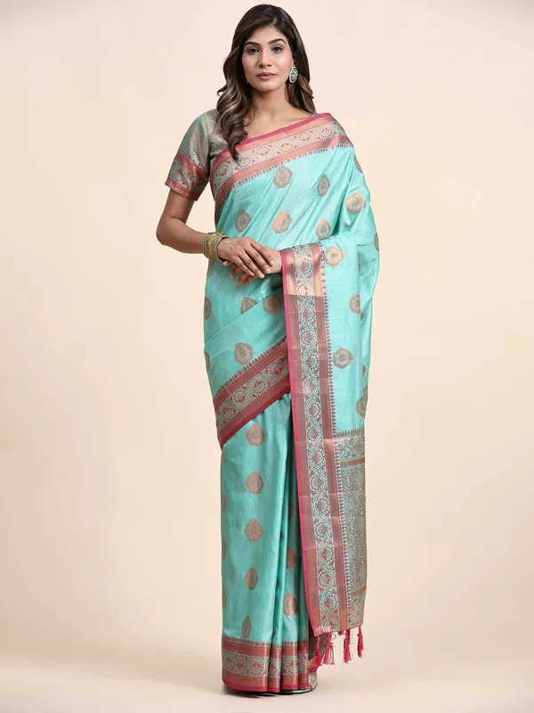 Sky_Blue_Katan_Silk_With_Zari_Weaving_Rich_Pallu_And_Contrast_Weaving_Small_Border_Saree