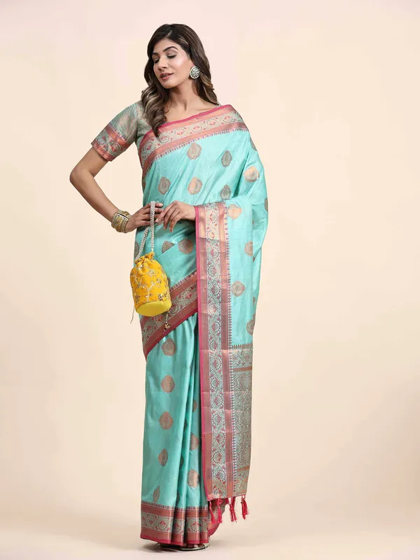Sky_Blue_Katan_Silk_With_Zari_Weaving_Rich_Pallu_And_Contrast_Weaving_Small_Border_Saree