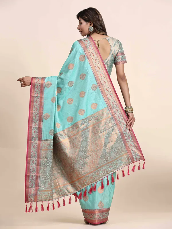 Sky_Blue_Katan_Silk_With_Zari_Weaving_Rich_Pallu_And_Contrast_Weaving_Small_Border_Saree