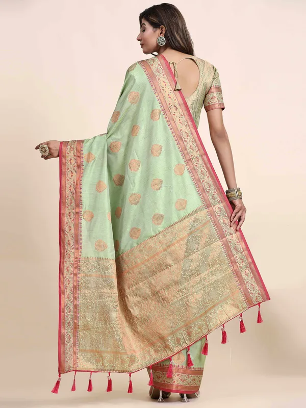 Pista_Katan_Silk_With_Zari_Weaving_Rich_Pallu_And_Contrast_Weaving_Small_Border_Saree