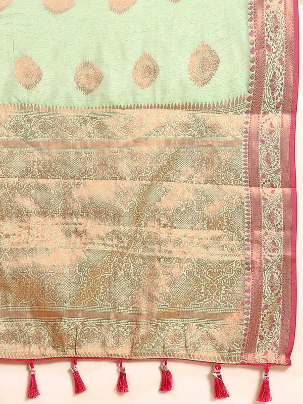 Pista_Katan_Silk_With_Zari_Weaving_Rich_Pallu_And_Contrast_Weaving_Small_Border_Saree