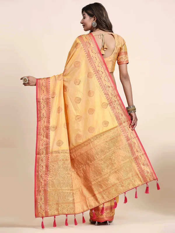 Yellow_Katan_Silk_With_Zari_Weaving_Rich_Pallu_And_Contrast_Weaving_Small_Border_Saree