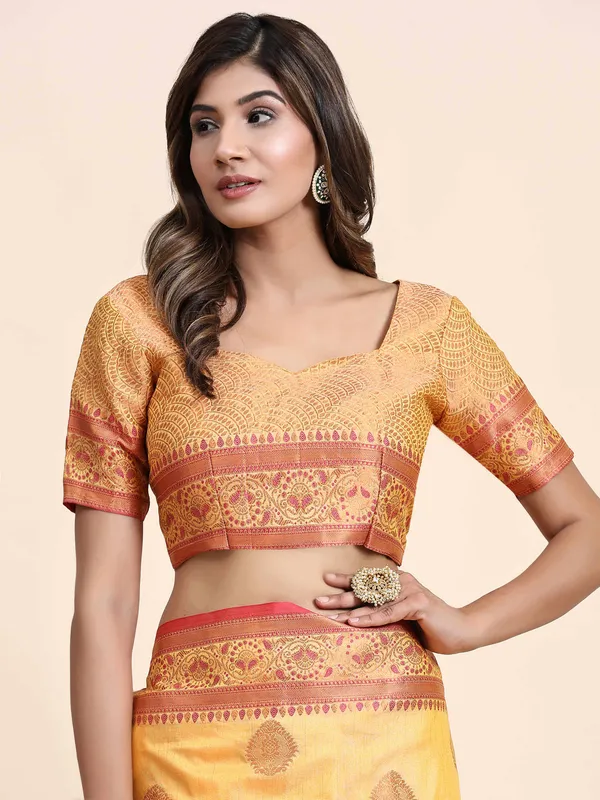 Yellow_Katan_Silk_With_Zari_Weaving_Rich_Pallu_And_Contrast_Weaving_Small_Border_Saree
