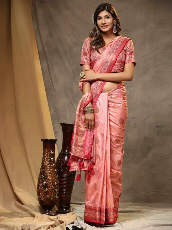 Pink_Katan_Silk_With_Zari_Weaving_Rich_Pallu_And_Contrast_Weaving_Small_Border_Saree