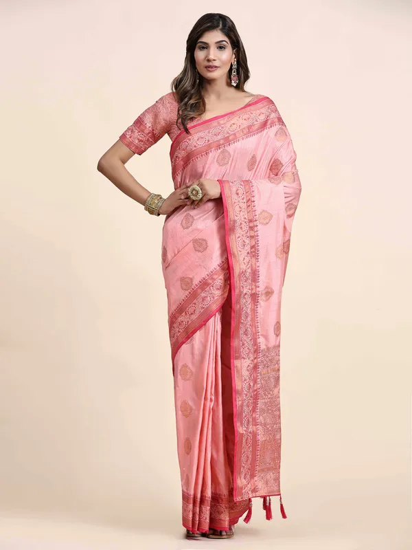 Pink_Katan_Silk_With_Zari_Weaving_Rich_Pallu_And_Contrast_Weaving_Small_Border_Saree