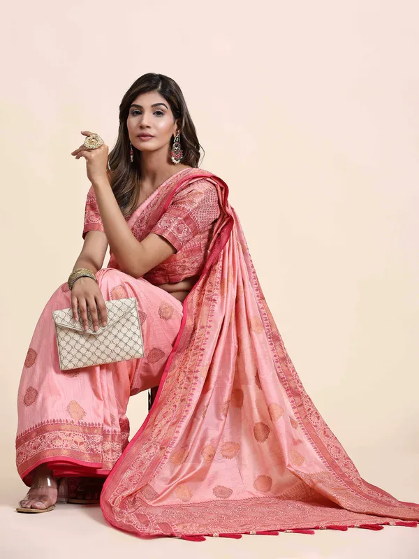 Pink_Katan_Silk_With_Zari_Weaving_Rich_Pallu_And_Contrast_Weaving_Small_Border_Saree