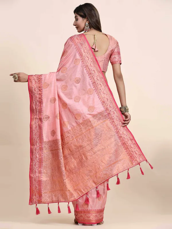 Pink_Katan_Silk_With_Zari_Weaving_Rich_Pallu_And_Contrast_Weaving_Small_Border_Saree