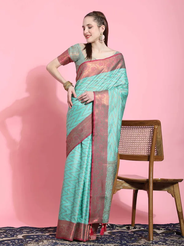 Sky_Blue_Katan_Silk_With_Zari_Weaving_Rich_Pallu_And_Contrast_Weaving_Small_Border_Saree