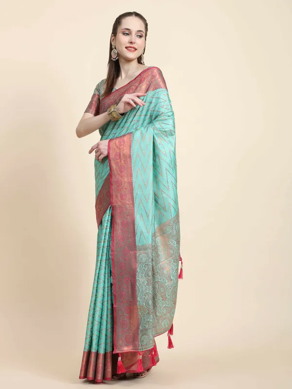 Sky_Blue_Katan_Silk_With_Zari_Weaving_Rich_Pallu_And_Contrast_Weaving_Small_Border_Saree