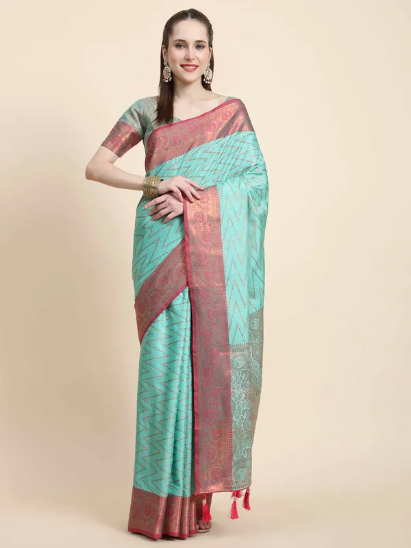 Sky_Blue_Katan_Silk_With_Zari_Weaving_Rich_Pallu_And_Contrast_Weaving_Small_Border_Saree