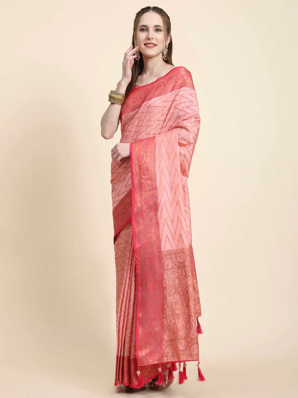 Pink_Katan_Silk_With_Zari_Weaving_Rich_Pallu_And_Contrast_Weaving_Small_Border_Saree