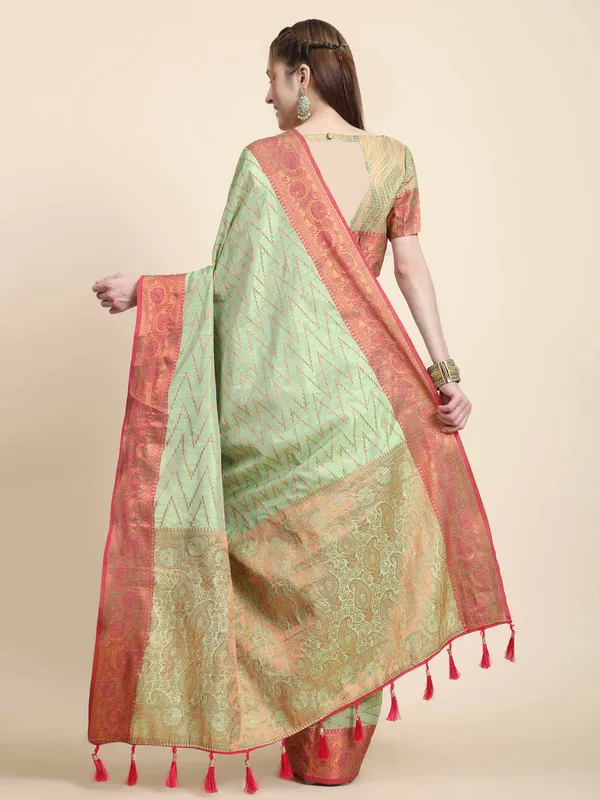Pista_Katan_Silk_With_Zari_Weaving_Rich_Pallu_And_Contrast_Weaving_Small_Border_Saree