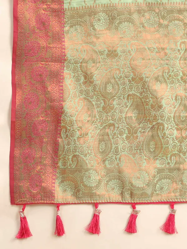Pista_Katan_Silk_With_Zari_Weaving_Rich_Pallu_And_Contrast_Weaving_Small_Border_Saree