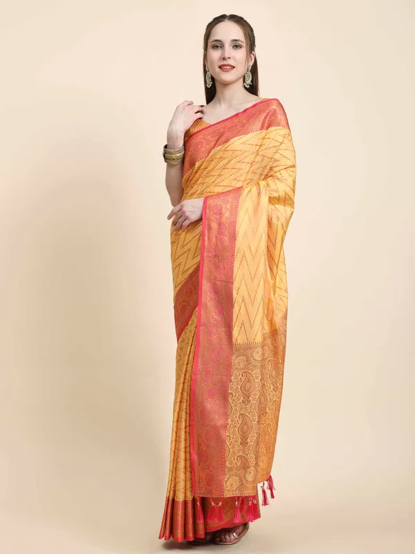 Yellow_Katan_Silk_With_Zari_Weaving_Rich_Pallu_And_Contrast_Weaving_Small_Border_Saree
