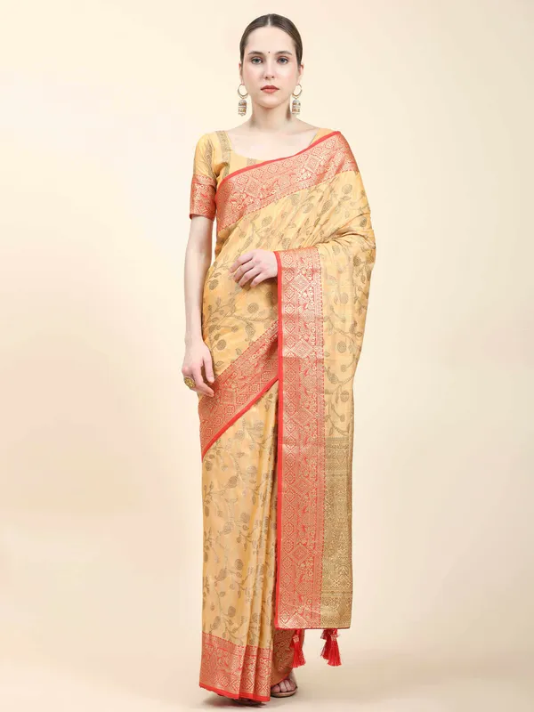 Yellow_Katan_Silk_With_Zari_Weaving_Rich_Pallu_And_Contrast_Weaving_Small_Border_Saree