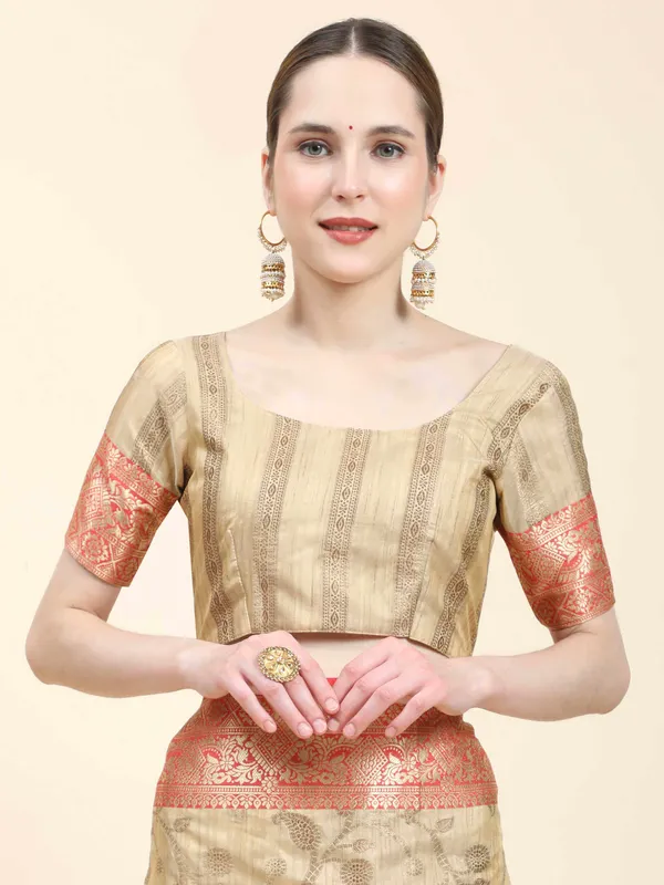 Beige_Katan_Silk_With_Zari_Weaving_Rich_Pallu_And_Contrast_Weaving_Small_Border_Saree