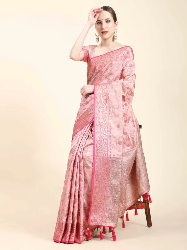 Pink_Katan_Silk_With_Zari_Weaving_Rich_Pallu_And_Contrast_Weaving_Small_Border_Saree