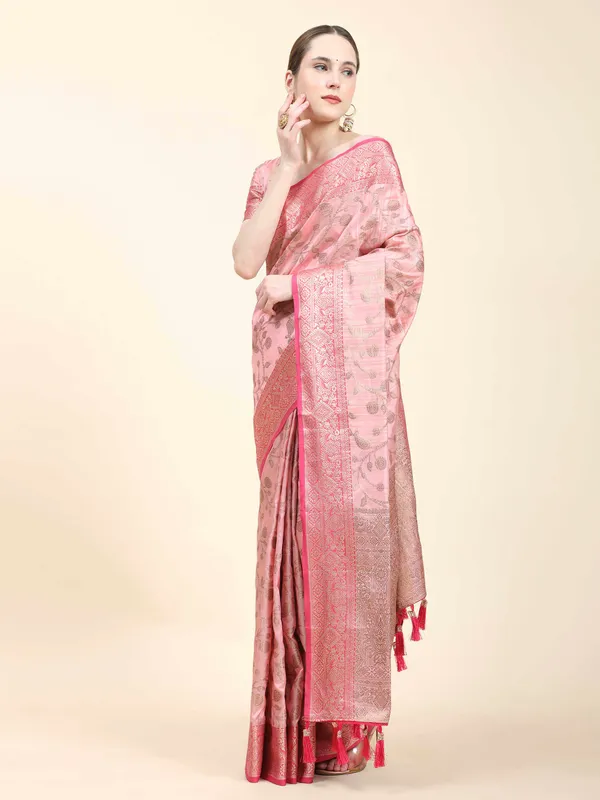 Pink_Katan_Silk_With_Zari_Weaving_Rich_Pallu_And_Contrast_Weaving_Small_Border_Saree