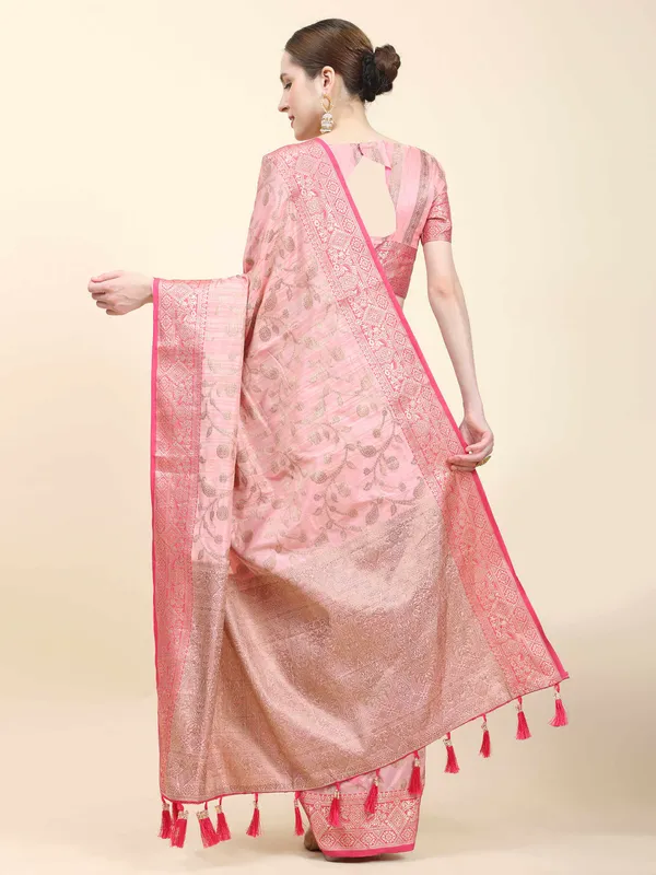Pink_Katan_Silk_With_Zari_Weaving_Rich_Pallu_And_Contrast_Weaving_Small_Border_Saree