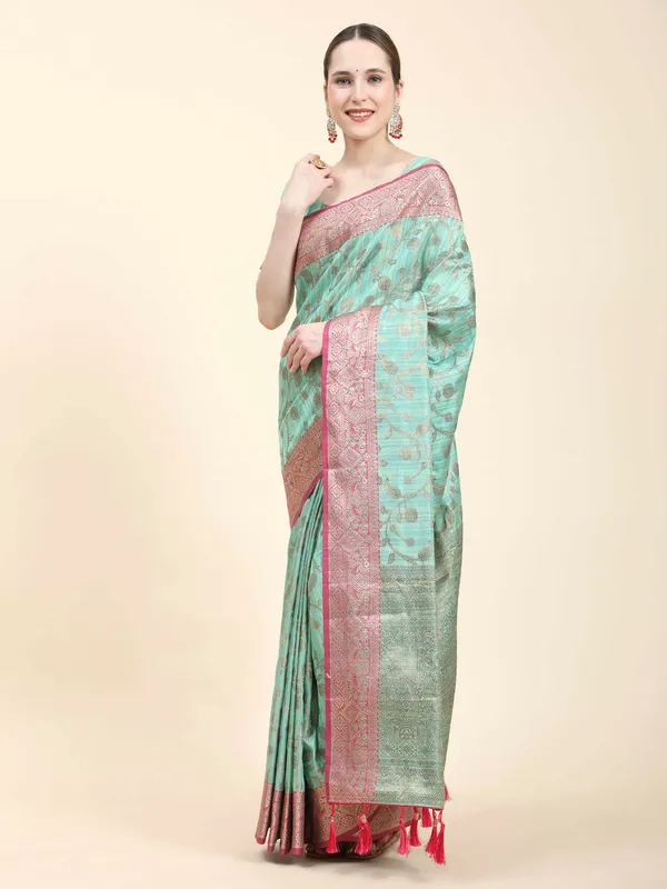 Sky_Blue_Katan_Silk_With_Zari_Weaving_Rich_Pallu_And_Contrast_Weaving_Small_Border_Saree