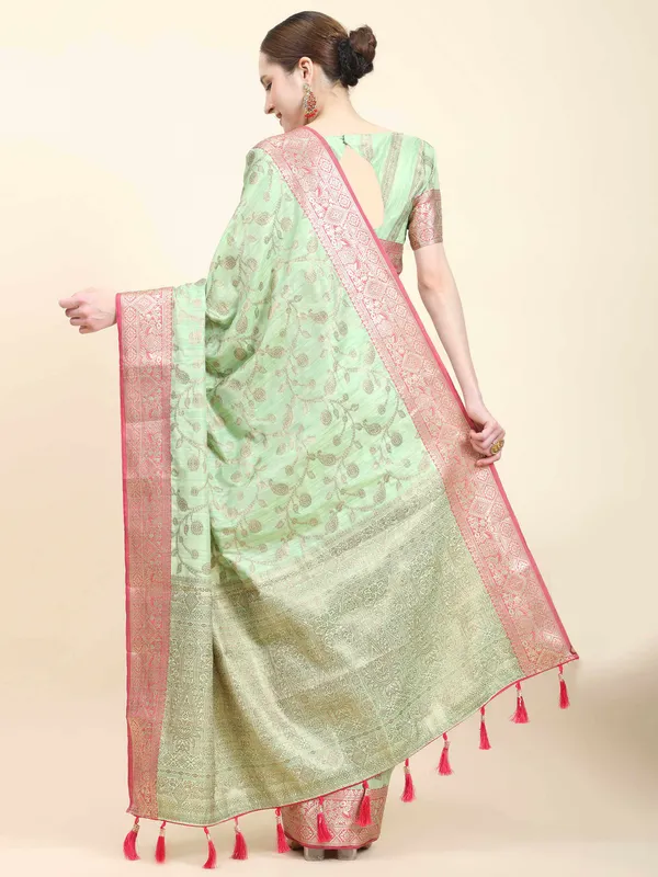 Pista_Katan_Silk_With_Zari_Weaving_Rich_Pallu_And_Contrast_Weaving_Small_Border_Saree