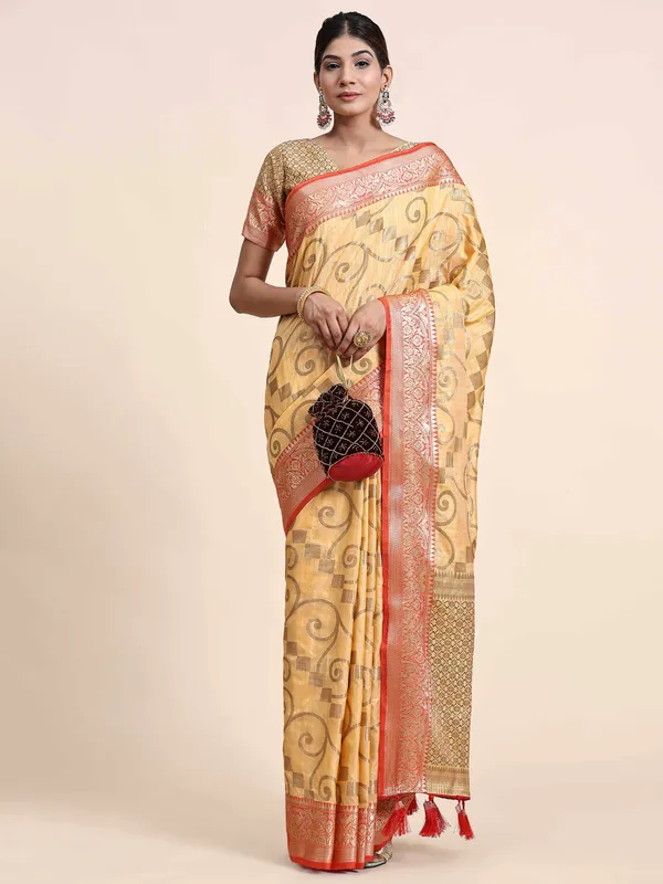 Yellow_Katan_Silk_With_Zari_Weaving_Rich_Pallu_And_Contrast_Weaving_Small_Border_Saree