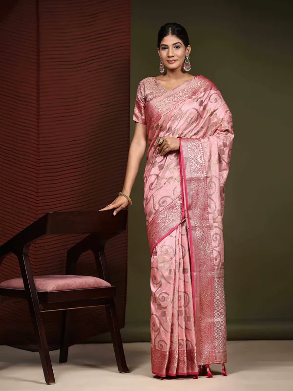 Pink_Katan_Silk_With_Zari_Weaving_Rich_Pallu_And_Contrast_Weaving_Small_Border_Saree