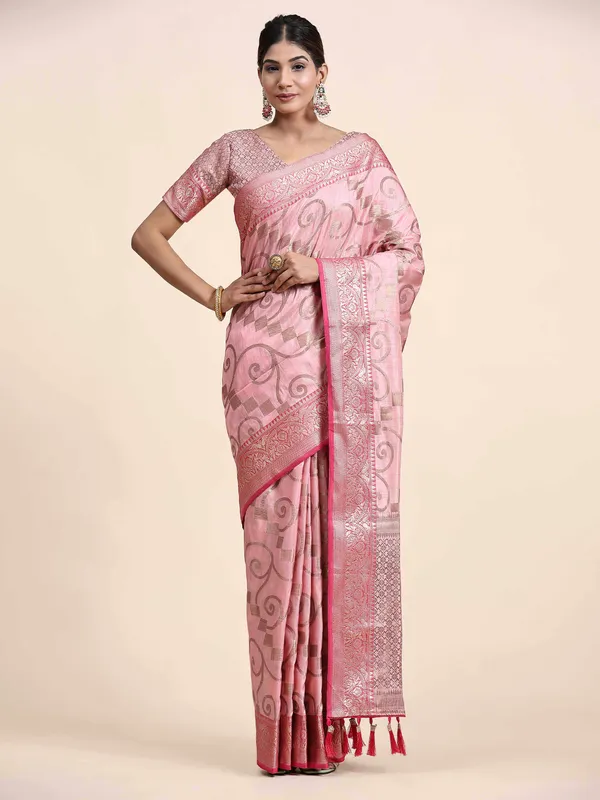 Pink_Katan_Silk_With_Zari_Weaving_Rich_Pallu_And_Contrast_Weaving_Small_Border_Saree