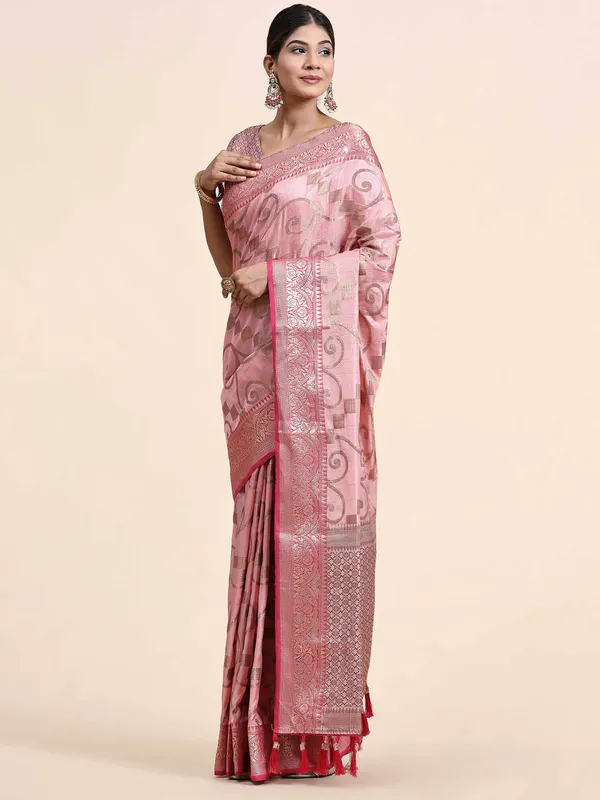 Pink_Katan_Silk_With_Zari_Weaving_Rich_Pallu_And_Contrast_Weaving_Small_Border_Saree