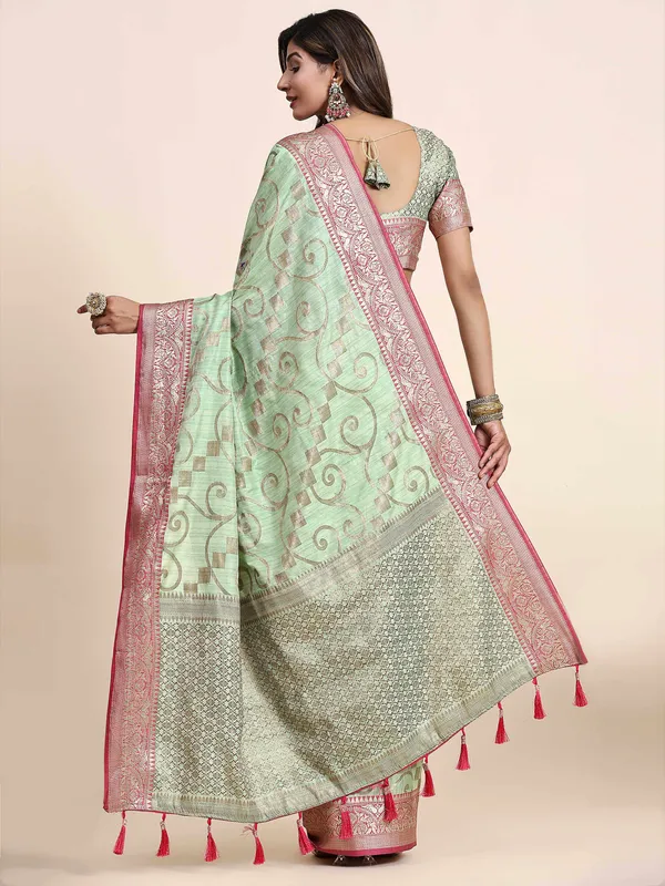 Pista_Katan_Silk_With_Zari_Weaving_Rich_Pallu_And_Contrast_Weaving_Small_Border_Saree