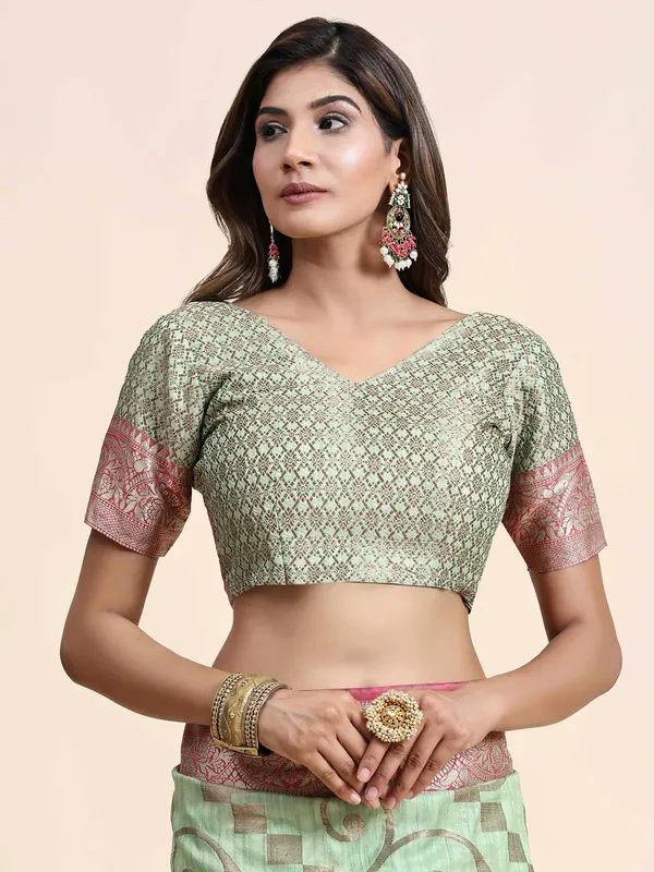 Pista_Katan_Silk_With_Zari_Weaving_Rich_Pallu_And_Contrast_Weaving_Small_Border_Saree
