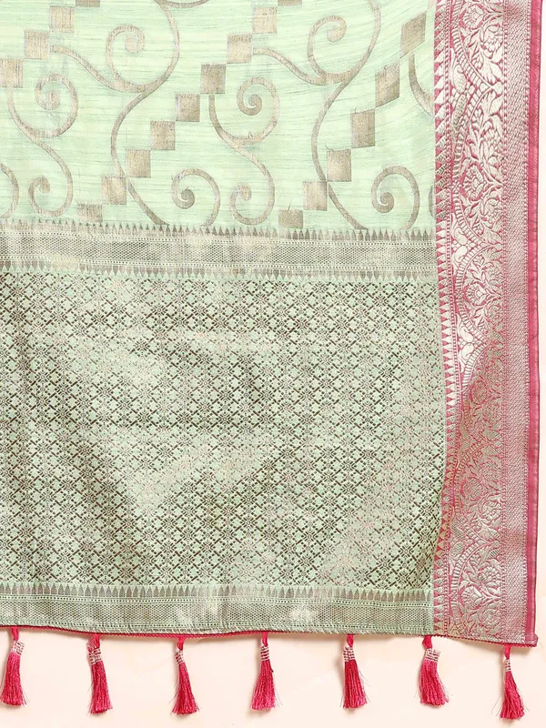 Pista_Katan_Silk_With_Zari_Weaving_Rich_Pallu_And_Contrast_Weaving_Small_Border_Saree